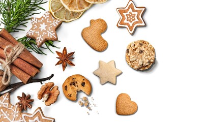 Homemade Christmas cookies on white background