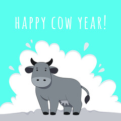 Cow vector illustration cute flat postcard happy year