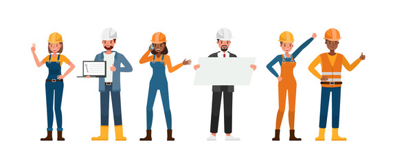 Set of Builder people working character vector design. Presentation in various action with emotions. no2