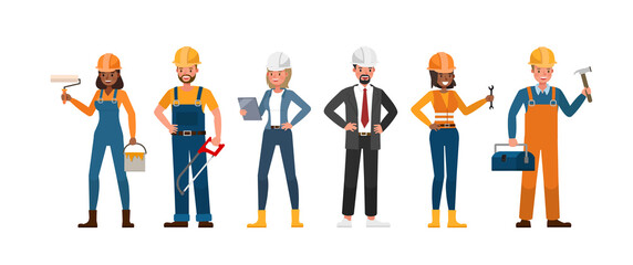 Set of Builder people working character vector design. Presentation in various action with emotions. no4