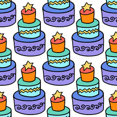 Birthday cake seamless pattern with star and zig zag line.
