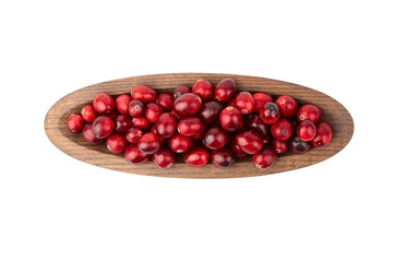 Cranberries in wooden bowl isolated on white