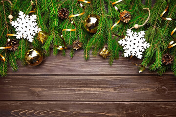 Composition with fir tree branches and christmas decorations