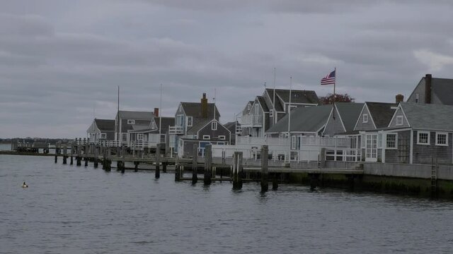 Cloudy day on Nantucket Island, Historic District, Houses in Harbor