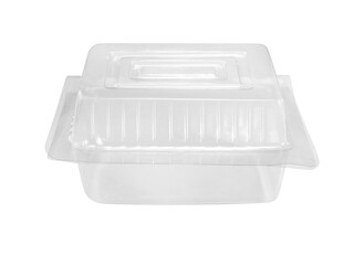Empty transparent plastic food container isolated on white background with clipping path