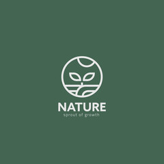 Growing plant sprout with leaves logo icon symbol of nature growth in simple monoline line style