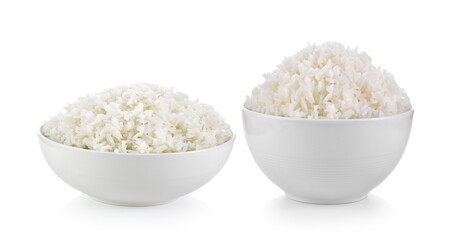 Rice in white cup on white background