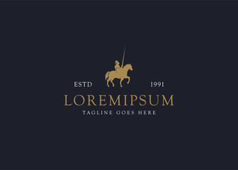 Medieval Knight Logo Icon. Horseback Knight Silhouette, Horse Warrior Paladin Medieval Vector Illustration.450-475