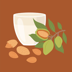 Almond milk. Vegetable milk. Illustration 
