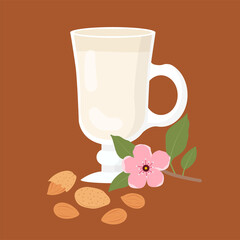 Almond milk. Vegetable milk. Illustration 