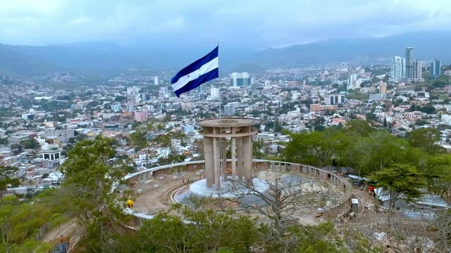 Honduran flag in the center of Tegucigalpa city