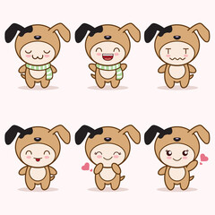 cute dog mascot with various kinds of expressions set collection