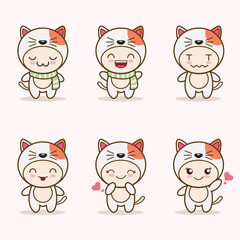 cute cat mascot with various kinds of expressions set collection