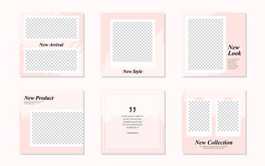 Slides Abstract Unique Editable Modern Social Media Banner Pastel Pink Template. Brush and watercolor design. For personal & business. Promotional web banner social media post feed.Vector Illustration