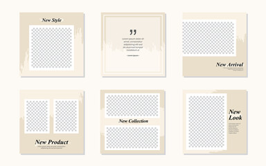 Slides Abstract Unique Editable Modern Social Media Banner Khaki Brown Template. Brush and watercolor design. For personal & business. Promotional web banner social media post. Vector Illustration