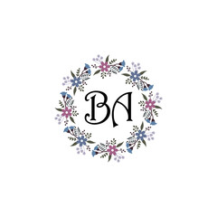 Initial BA Handwriting, Wedding Monogram Logo Design, Modern Minimalistic and Floral templates for Invitation cards