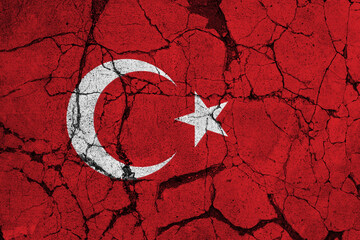 Digital Composite - Cracked and damaged flag of Turkey. Aegean Sea earthquake. October 30, 2020.