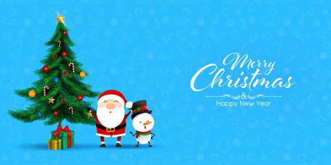 Greeting card for Merry Christmas on blue background. Brochure design template, Card, Banner, illustration.