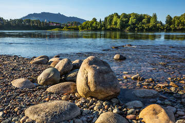 Summer landscape with the river Biya. The Village Of Turochak, Altai Republic