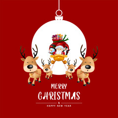Merry Christmas and Happy New Year in Christmas ball on red background. Invitation card vector and illustration.