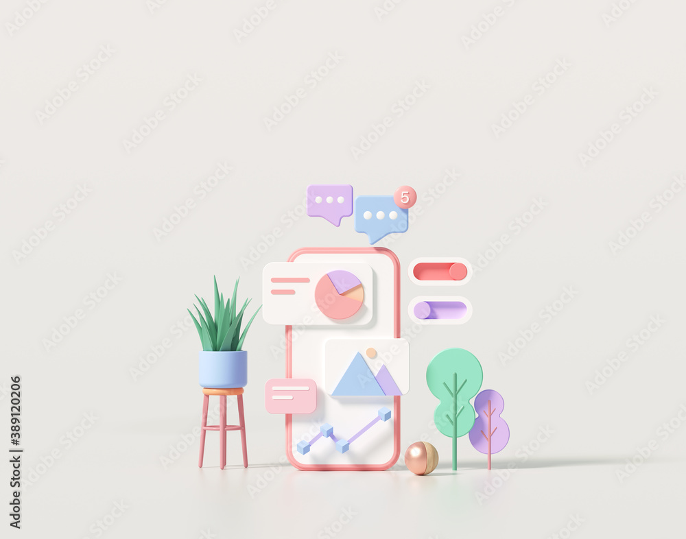 Poster 3d minimal mobile app development and mobile web design concept, user interface optimization. 3d ren