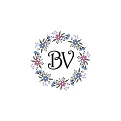 Initial BV Handwriting, Wedding Monogram Logo Design, Modern Minimalistic and Floral templates for Invitation cards