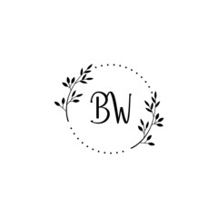 Initial BW Handwriting, Wedding Monogram Logo Design, Modern Minimalistic and Floral templates for Invitation cards