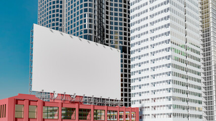 Obraz premium 3D illustration blank outdoor billboard on red building rooftop
