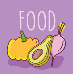 food slice avocado pumpkin and radish background design