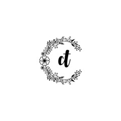 Initial CT Handwriting, Wedding Monogram Logo Design, Modern Minimalistic and Floral templates for Invitation cards