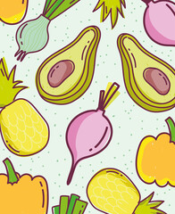 food seamless pattern slice avocados radish pineapple and pumpkin diet nature