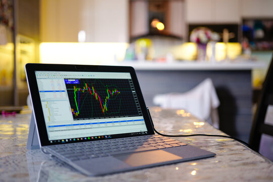 KUALA LUMPUR, MALAYSIA - FEB 8TH, 2019 : Trading forex with METATRADER 4 on Microsoft Tablet Surface go. Surface Go is the most user friendly which good for people on the go.