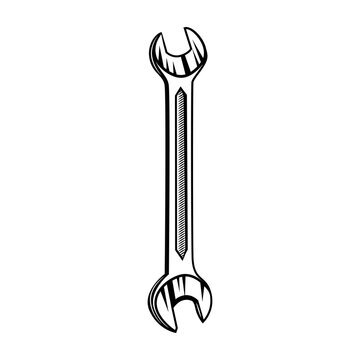 Spanner vector illustration. Vintage wrench, repro tool, instrument. Repair concept for mechanic shop emblem or garage label templates
