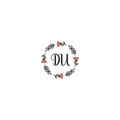 Initial DU Handwriting, Wedding Monogram Logo Design, Modern Minimalistic and Floral templates for Invitation cards