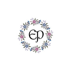 Initial EP Handwriting, Wedding Monogram Logo Design, Modern Minimalistic and Floral templates for Invitation cards