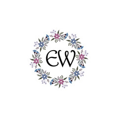 Initial EW Handwriting, Wedding Monogram Logo Design, Modern Minimalistic and Floral templates for Invitation cards