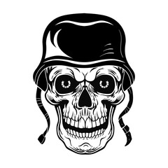 Vintage skull of soldier vector illustration. Monochrome dead head in warrior cap. Tattoo design and rebel community concept can be used for retro template, banner or poster
