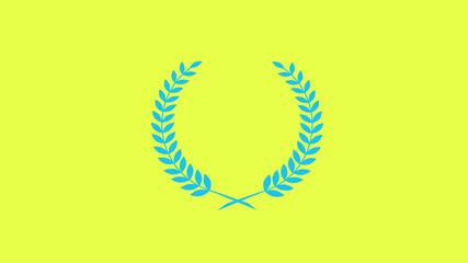Wreath icon on yellow background, Beautiful cyan color wheat icon, Wheat design icon