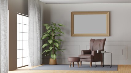 Fototapeta premium 3D illustration modern living room with sofa and stool