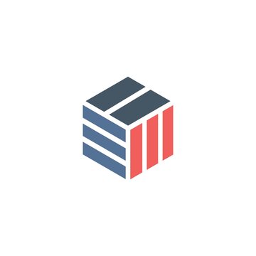 A modern and sophisticated cube logo design with initials EM 2