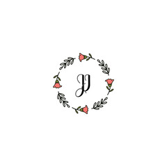 Fototapeta na wymiar Initial JI Handwriting, Wedding Monogram Logo Design, Modern Minimalistic and Floral templates for Invitation cards