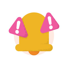 Notification icon concept, alarm and reminder. illustration of a bell, warning sign, exclamation mark. message or new email. flat style with a noise or grain texture effect. design elements