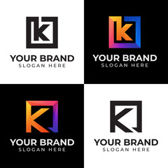 collection initial letter K with square logo with black versions