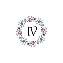 Initial IV Handwriting, Wedding Monogram Logo Design, Modern Minimalistic and Floral templates for Invitation cards
