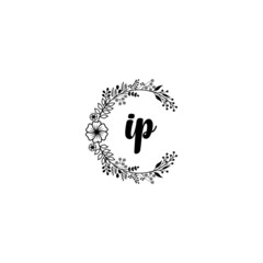 Initial IP Handwriting, Wedding Monogram Logo Design, Modern Minimalistic and Floral templates for Invitation cards