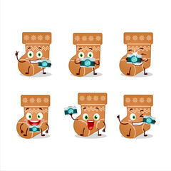 Photographer profession emoticon with socks cookie cartoon character