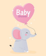 baby shower, cute little elephant with heart balloon