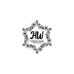 Initial HW Handwriting, Wedding Monogram Logo Design, Modern Minimalistic and Floral templates for Invitation cards	
