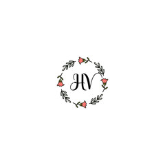 Initial HV Handwriting, Wedding Monogram Logo Design, Modern Minimalistic and Floral templates for Invitation cards	