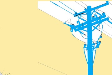 blue telephone pole on yellow background